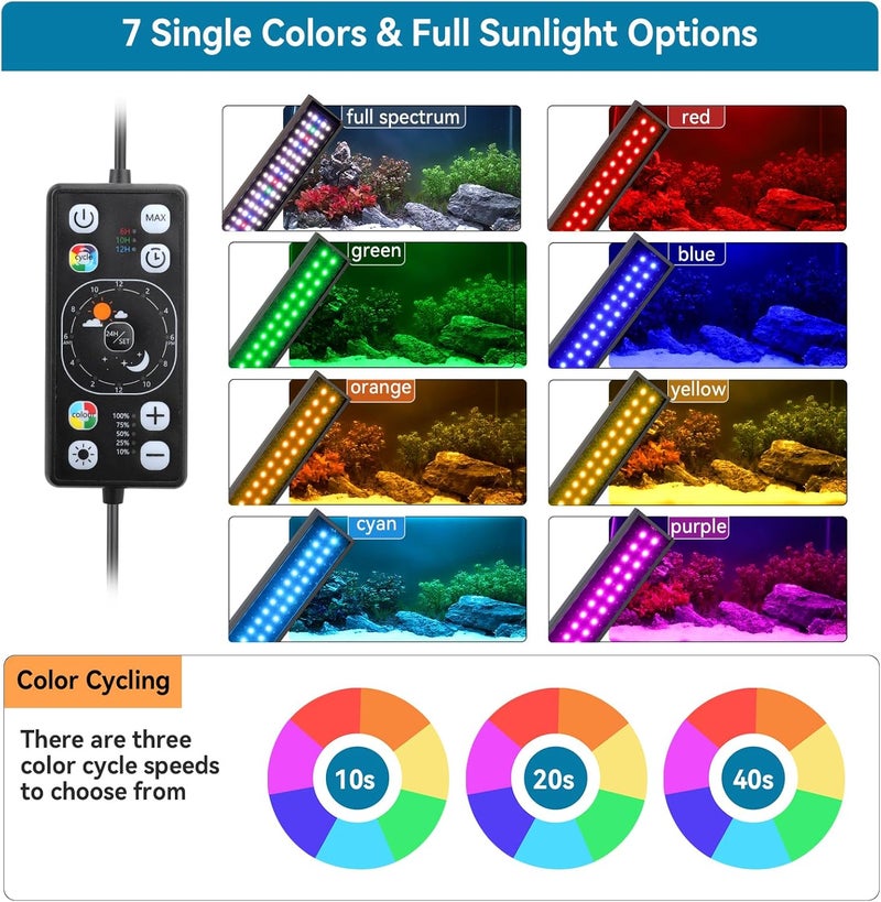 Hygger إضاءة LED لحوض السمك مع وضع دورة النهار والليل 24/7 ومؤقت تشغيل/إيقاف تلقائي، سطوع قابل للتعديل، 7 خيارات ألوان، حامل قابل للتمديد لحجم 18~24 بوصة - Image 3